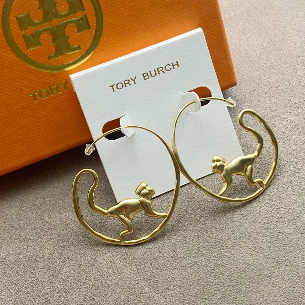 Tory Burch Gold Plated Round Monkey Zodiac Earrings for